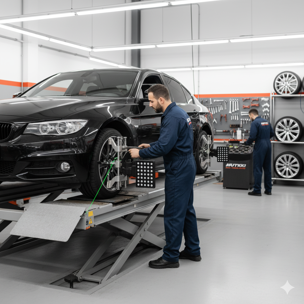 Alinhamento de pneu e verificação de suspensão